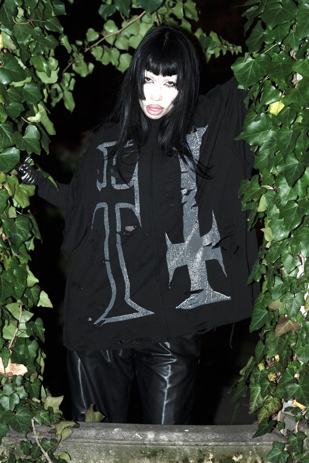 Grey Print Crosses Inside out distressed tee 2.0