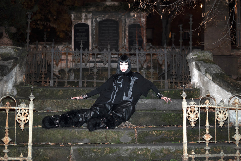 Grey Print Crosses Inside out distressed tee 2.0