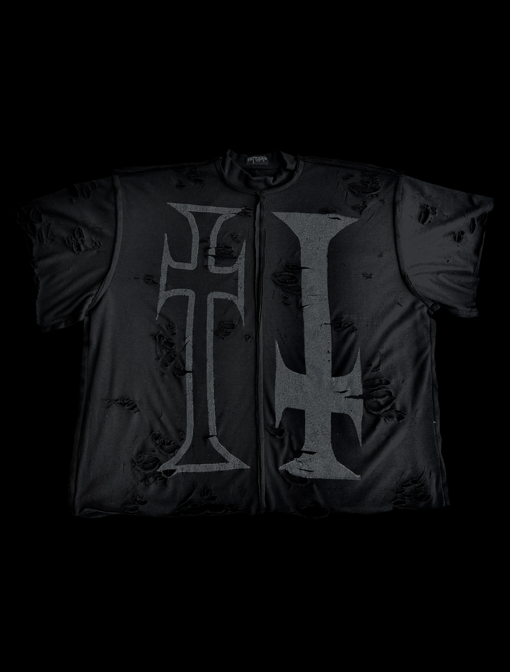 Grey Print Crosses Inside out distressed tee 2.0