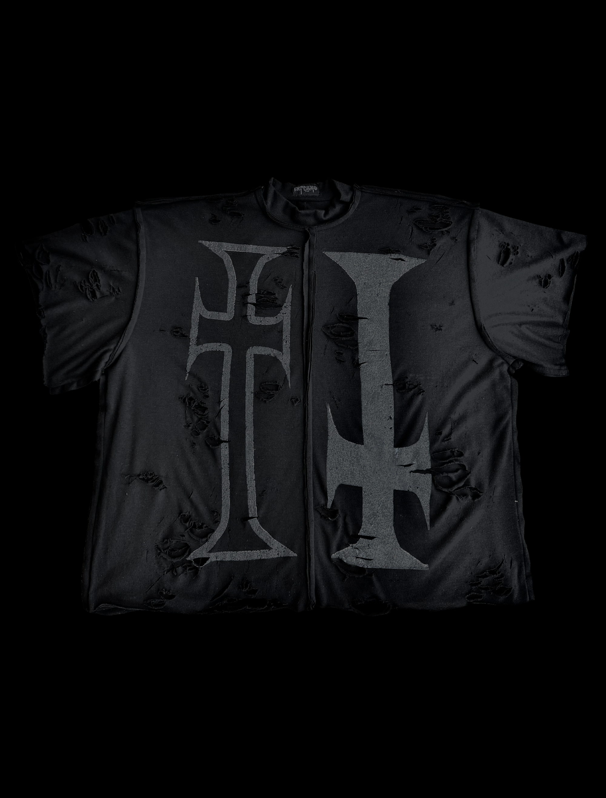 Grey Print Crosses Inside out distressed tee 2.0