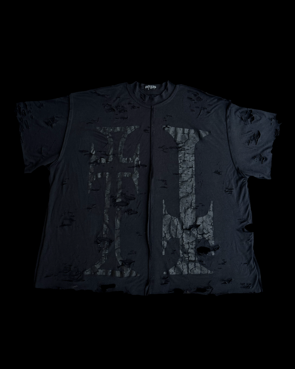 Black Print Crosses Inside out distressed tee 2.0