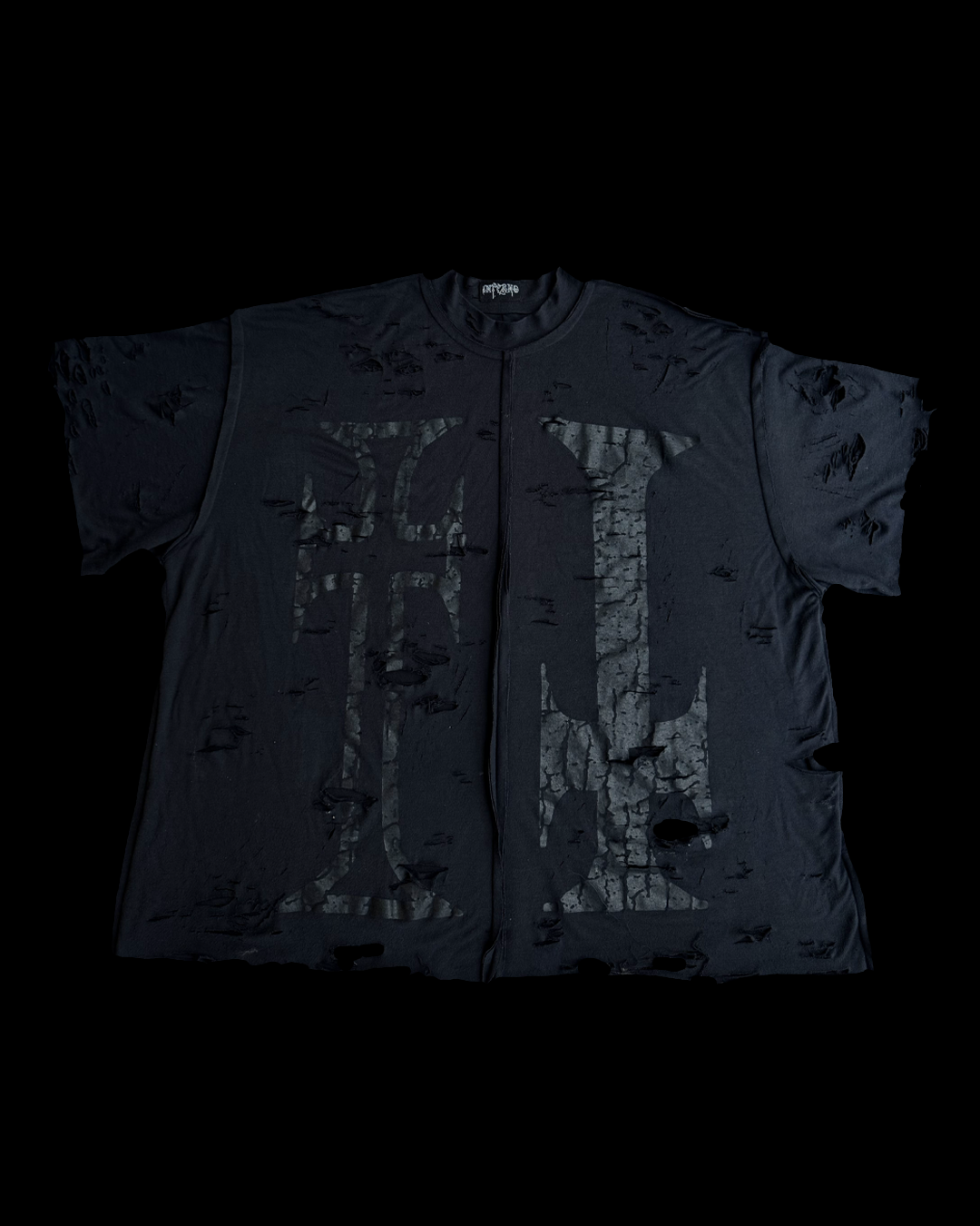 Black Print Crosses Inside out distressed tee 2.0